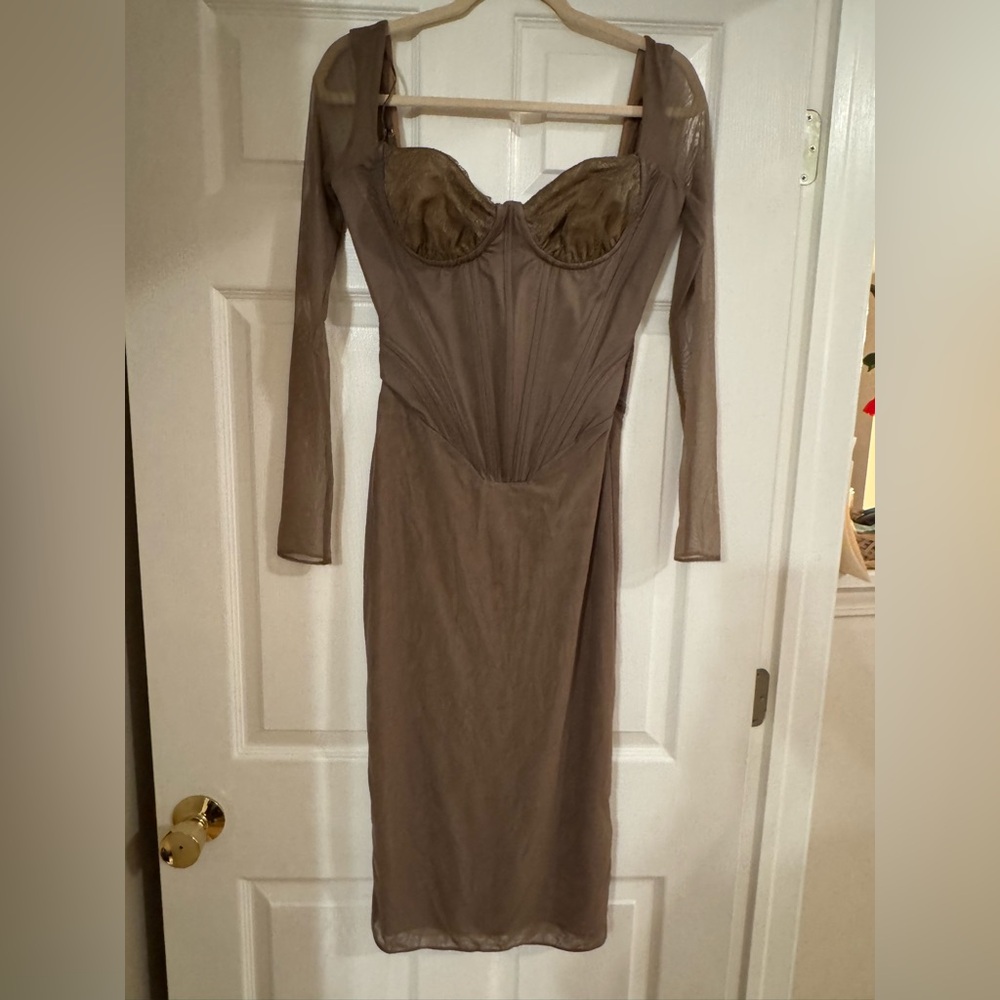 House of CB Mocha Long Sleeve Corset Dress - Picture 9 of 14